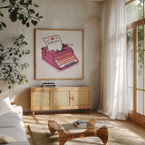 Love You I by Farida Zaman. Shown in a natural wood frame in a cozy modern living room. Available as an archival giclee rolled canvas, fine art paper, or poster print. SKU 104108a.