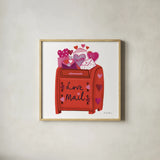 Love You III by Farida Zaman. Shown in a natural wood glass frame for a timeless modern aesthetic. Available as an archival giclee rolled canvas, fine art paper, or poster print. SKU 104110a.