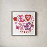 Love You IV by Farida Zaman. Shown in a sleek black glass frame for a contemporary gallery look. Available as an archival giclee rolled canvas, fine art paper, or poster print. SKU 104111a.