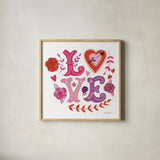 Love You IV by Farida Zaman. Shown in a natural wood glass frame for a timeless modern aesthetic. Available as an archival giclee rolled canvas, fine art paper, or poster print. SKU 104111a.