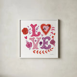 Love You IV by Farida Zaman. Shown in a crisp white glass frame for a clean and minimalist style. Available as an archival giclee rolled canvas, fine art paper, or poster print. SKU 104111a.