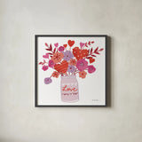 Love You V by Farida Zaman. Shown in a sleek black glass frame for a contemporary gallery look. Available as an archival giclee rolled canvas, fine art paper, or poster print. SKU 104112a.