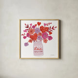 Love You V by Farida Zaman. Shown in a natural wood glass frame for a timeless modern aesthetic. Available as an archival giclee rolled canvas, fine art paper, or poster print. SKU 104112a.