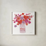 Love You V by Farida Zaman. Shown in a crisp white glass frame for a clean and minimalist style. Available as an archival giclee rolled canvas, fine art paper, or poster print. SKU 104112a.