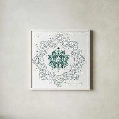 Mandala I by Farida Zaman. Shown in a crisp white glass frame for a clean and minimalist style. Available as an archival giclee rolled canvas, fine art paper, or poster print. SKU 91102a.