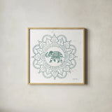 Mandala II by Farida Zaman. Shown in a natural wood glass frame for a timeless modern aesthetic. Available as an archival giclee rolled canvas, fine art paper, or poster print. SKU 91103a.