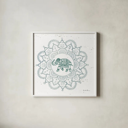 Mandala II by Farida Zaman. Shown in a crisp white glass frame for a clean and minimalist style. Available as an archival giclee rolled canvas, fine art paper, or poster print. SKU 91103a.