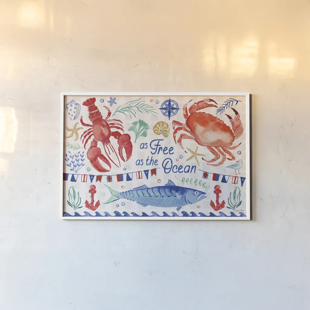 Maritime Delight I by Farida Zaman. shown as a paper print in a white frame. Available as a archival giclee rolled canvas, fine art paper, or poster print. SKU 58683i.