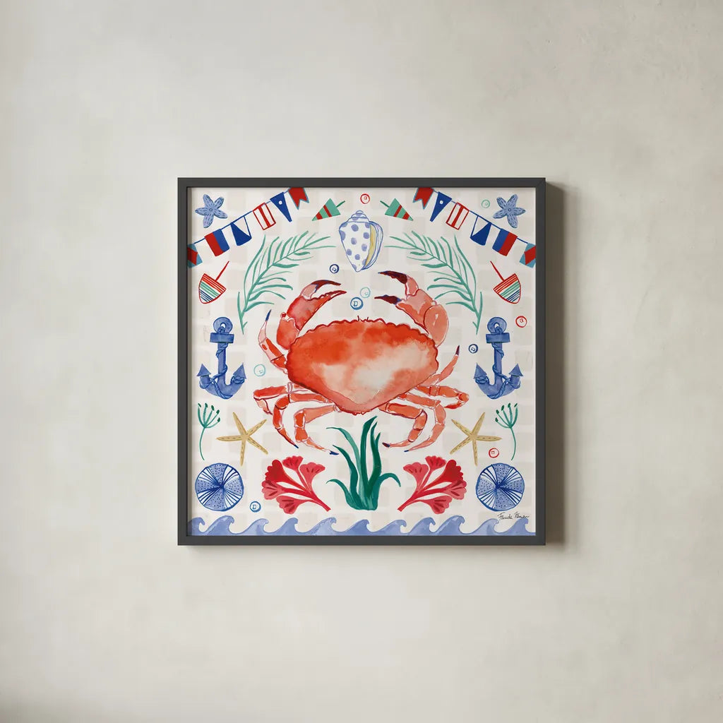 Maritime Delight II by Farida Zaman. Shown in a sleek black glass frame for a contemporary gallery look. Available as an archival giclee rolled canvas, fine art paper, or poster print. SKU 58684a.