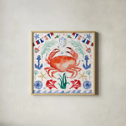 Maritime Delight II by Farida Zaman. Shown in a natural wood glass frame for a timeless modern aesthetic. Available as an archival giclee rolled canvas, fine art paper, or poster print. SKU 58684a.