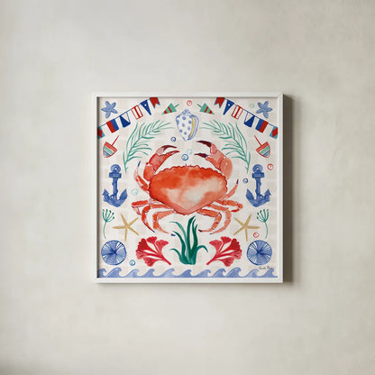 Maritime Delight II by Farida Zaman. Shown in a crisp white glass frame for a clean and minimalist style. Available as an archival giclee rolled canvas, fine art paper, or poster print. SKU 58684a.