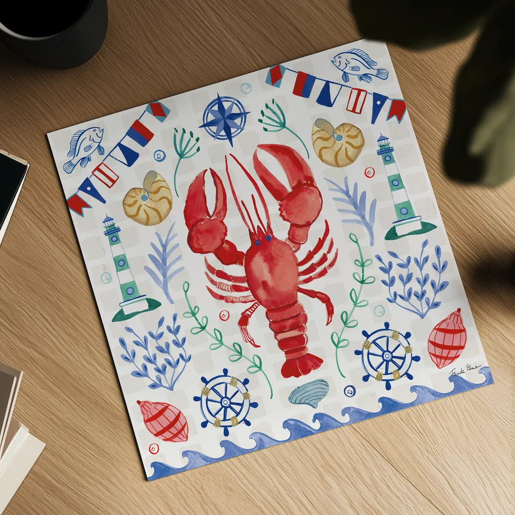 Maritime Delight III by Farida Zaman. Shown as a detailed flat fine art print, highlighting archival giclee quality. Available as an archival giclee rolled canvas, fine art paper, or poster print. SKU 58685a.