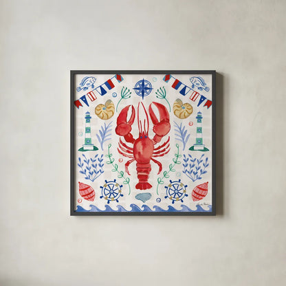 Maritime Delight III by Farida Zaman. Shown in a sleek black glass frame for a contemporary gallery look. Available as an archival giclee rolled canvas, fine art paper, or poster print. SKU 58685a.