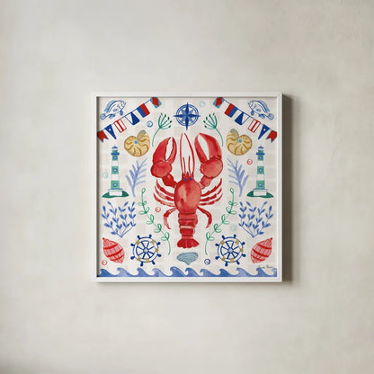 Maritime Delight III by Farida Zaman. Shown in a crisp white glass frame for a clean and minimalist style. Available as an archival giclee rolled canvas, fine art paper, or poster print. SKU 58685a.