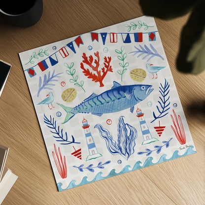 Maritime Delight IV by Farida Zaman. Shown as a detailed flat fine art print, highlighting archival giclee quality. Available as an archival giclee rolled canvas, fine art paper, or poster print. SKU 58686a.