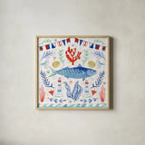 Maritime Delight IV by Farida Zaman. Shown in a natural wood glass frame for a timeless modern aesthetic. Available as an archival giclee rolled canvas, fine art paper, or poster print. SKU 58686a.