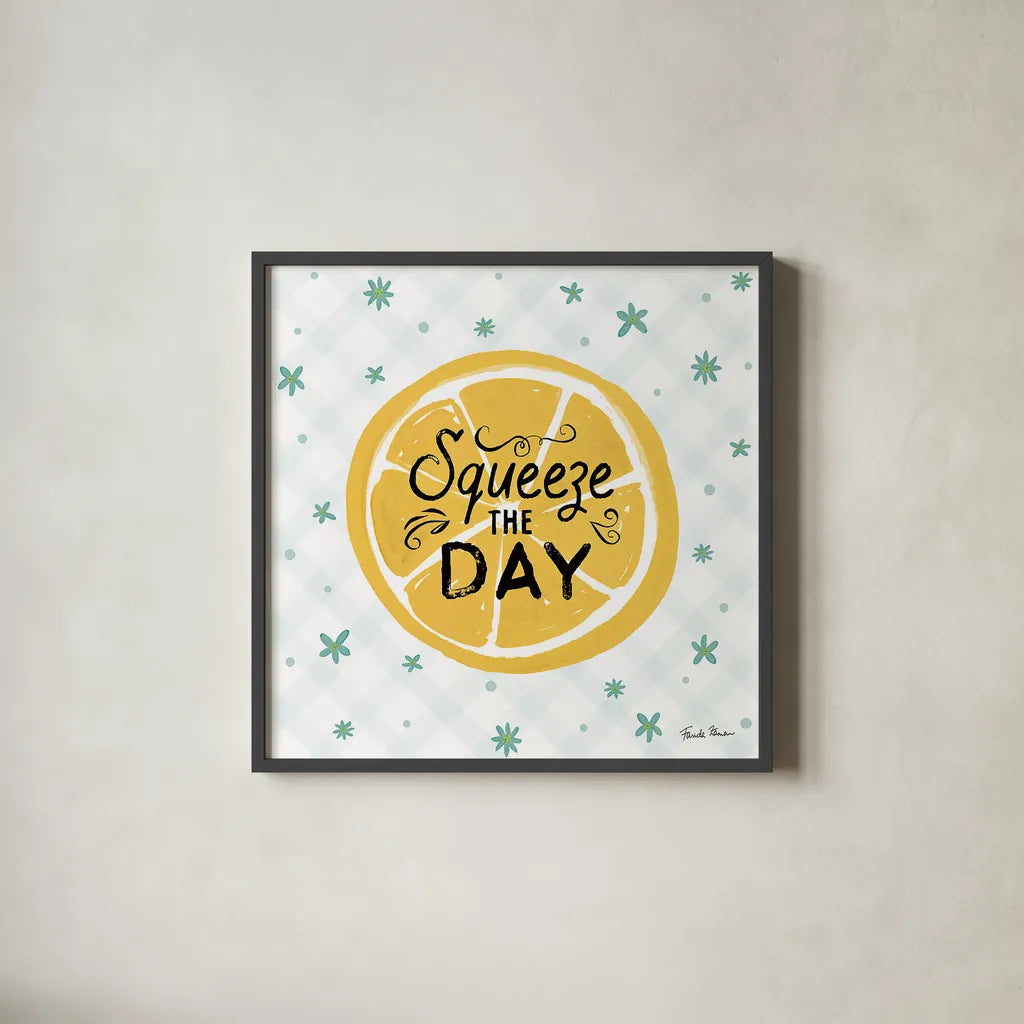 Mellow Yellow II by Farida Zaman. Shown in a sleek black glass frame for a contemporary gallery look. Available as an archival giclee rolled canvas, fine art paper, or poster print. SKU 45902a.