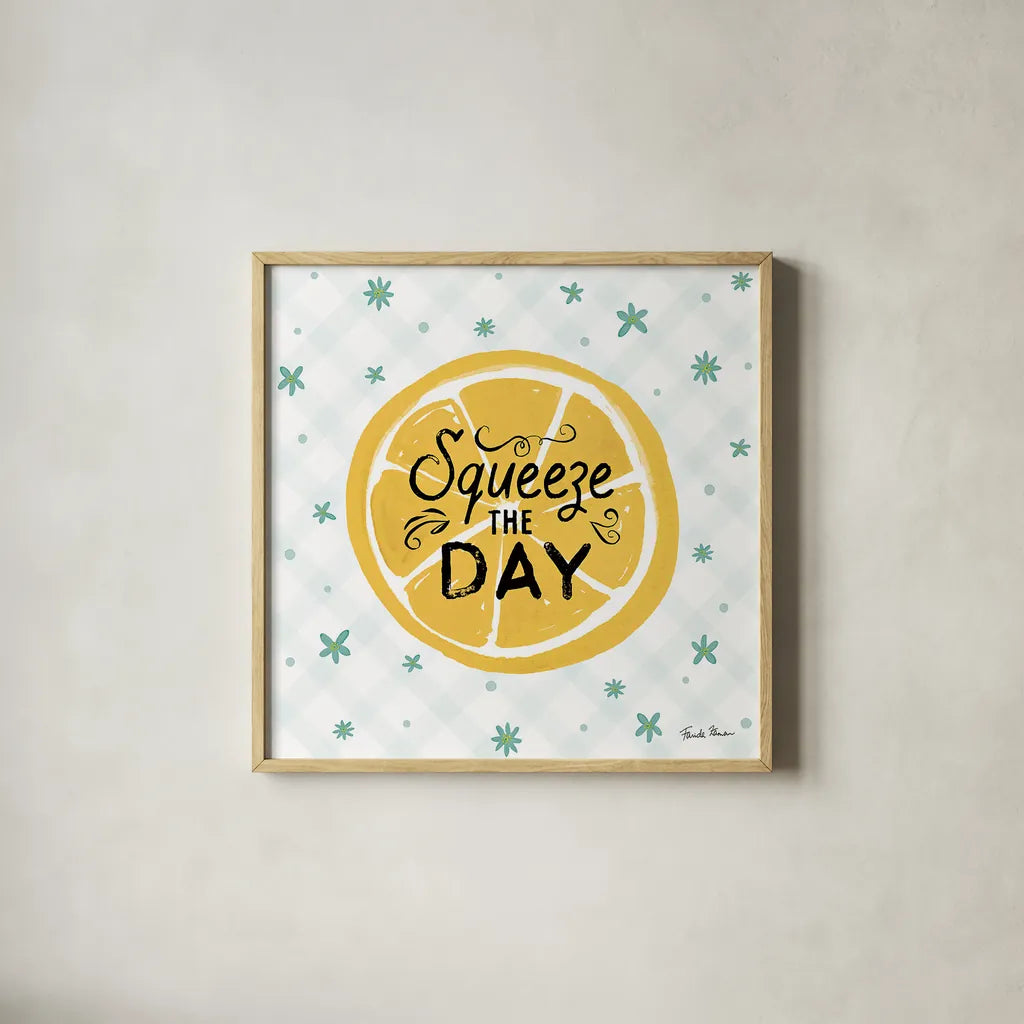 Mellow Yellow II by Farida Zaman. Shown in a natural wood glass frame for a timeless modern aesthetic. Available as an archival giclee rolled canvas, fine art paper, or poster print. SKU 45902a.