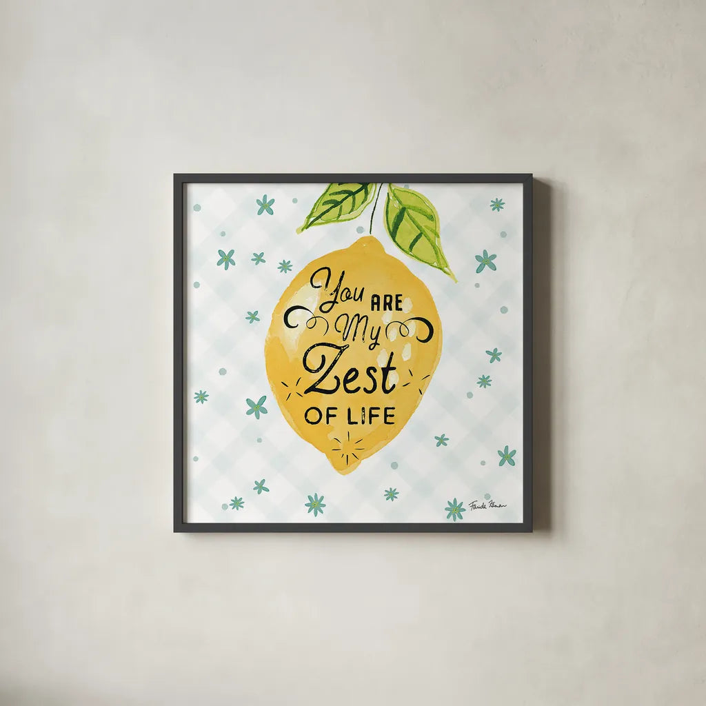 Mellow Yellow III by Farida Zaman. Shown in a sleek black glass frame for a contemporary gallery look. Available as an archival giclee rolled canvas, fine art paper, or poster print. SKU 45903a.