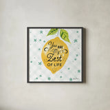 Mellow Yellow III by Farida Zaman. Shown in a sleek black glass frame for a contemporary gallery look. Available as an archival giclee rolled canvas, fine art paper, or poster print. SKU 45903a.