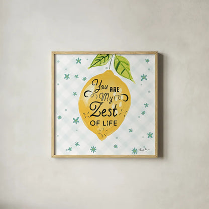 Mellow Yellow III by Farida Zaman. Shown in a natural wood glass frame for a timeless modern aesthetic. Available as an archival giclee rolled canvas, fine art paper, or poster print. SKU 45903a.