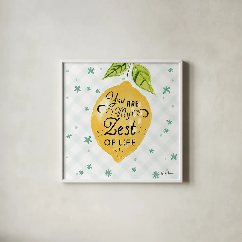 Mellow Yellow III by Farida Zaman. Shown in a crisp white glass frame for a clean and minimalist style. Available as an archival giclee rolled canvas, fine art paper, or poster print. SKU 45903a.