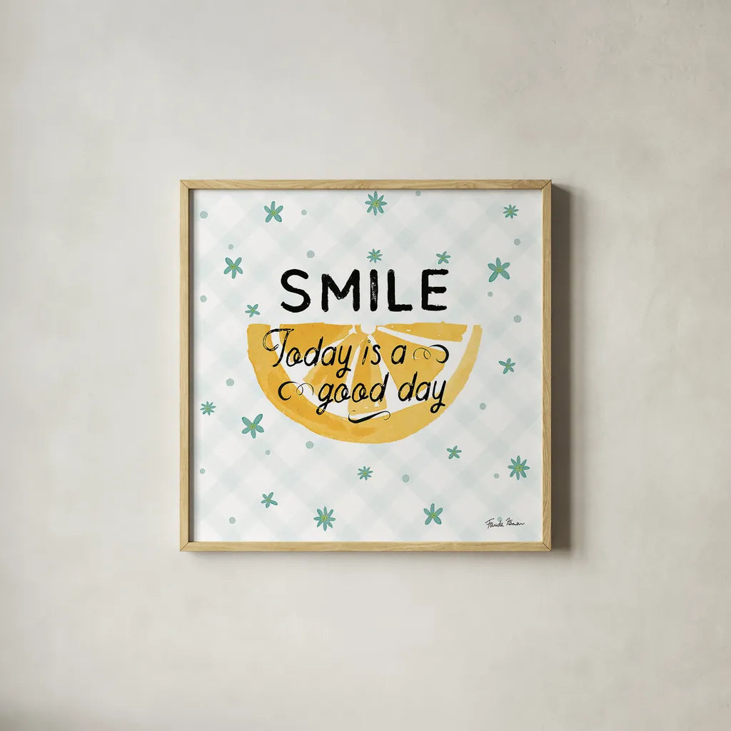 Mellow Yellow IV by Farida Zaman. Shown in a natural wood glass frame for a timeless modern aesthetic. Available as an archival giclee rolled canvas, fine art paper, or poster print. SKU 45904a.