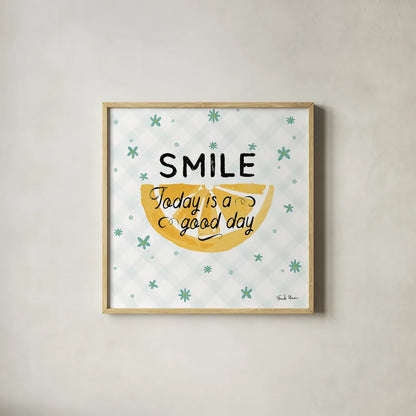 Mellow Yellow IV by Farida Zaman. Shown in a natural wood glass frame for a timeless modern aesthetic. Available as an archival giclee rolled canvas, fine art paper, or poster print. SKU 45904a.