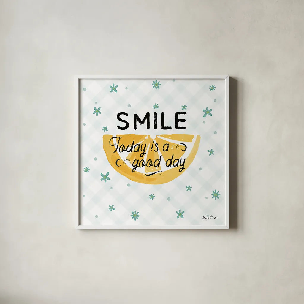 Mellow Yellow IV by Farida Zaman. Shown in a crisp white glass frame for a clean and minimalist style. Available as an archival giclee rolled canvas, fine art paper, or poster print. SKU 45904a.