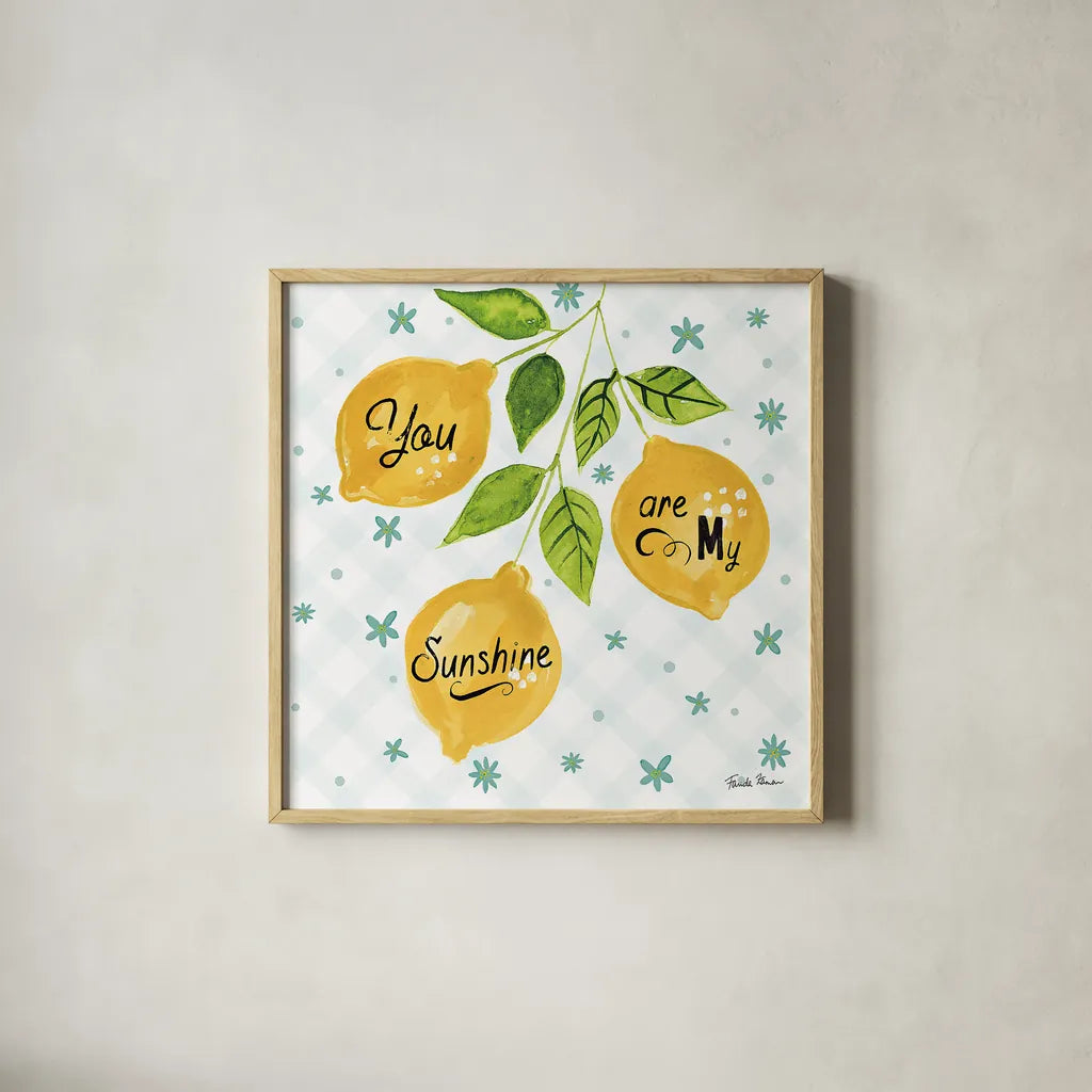 Mellow Yellow V by Farida Zaman. Shown in a natural wood glass frame for a timeless modern aesthetic. Available as an archival giclee rolled canvas, fine art paper, or poster print. SKU 45905a.