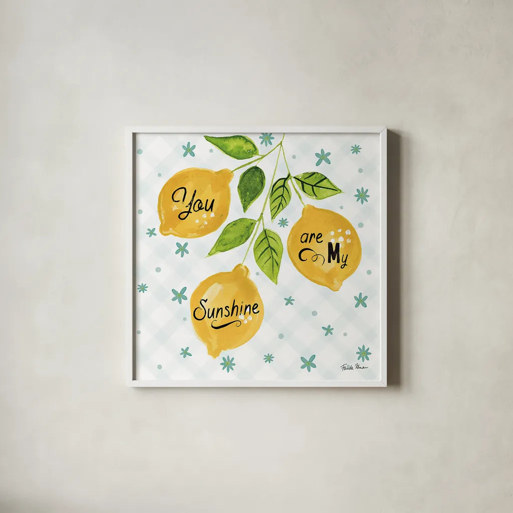 Mellow Yellow V by Farida Zaman. Shown in a crisp white glass frame for a clean and minimalist style. Available as an archival giclee rolled canvas, fine art paper, or poster print. SKU 45905a.