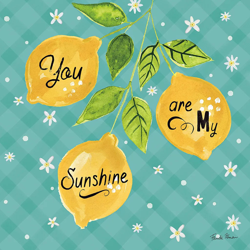 Mellow Yellow V Turquoise by Farida Zaman. SKU 45910a. Archival Giclee Fine art print for wall decor.