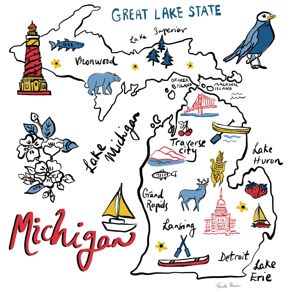 Michigan by Farida Zaman. SKU 87826a. Archival Giclee Fine art print for wall decor.