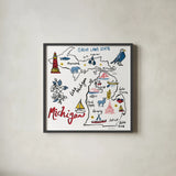 Michigan by Farida Zaman. Shown in a sleek black glass frame for a contemporary gallery look. Available as an archival giclee rolled canvas, fine art paper, or poster print. SKU 87826a.