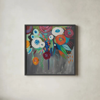 Midnight Magic by Farida Zaman. Shown in a sleek black glass frame for a contemporary gallery look. Available as an archival giclee rolled canvas, fine art paper, or poster print. SKU 32165a.