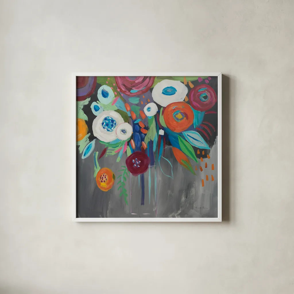 Midnight Magic by Farida Zaman. Shown in a crisp white glass frame for a clean and minimalist style. Available as an archival giclee rolled canvas, fine art paper, or poster print. SKU 32165a.