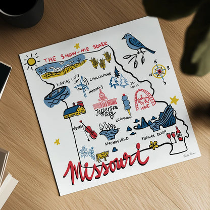 Missouri by Farida Zaman. Shown as a detailed flat fine art print, highlighting archival giclee quality. Available as an archival giclee rolled canvas, fine art paper, or poster print. SKU 87827a.