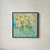 Misty Blue by Farida Zaman. Shown in a sleek black glass frame for a contemporary gallery look. Available as an archival giclee rolled canvas, fine art paper, or poster print. SKU 32166a.