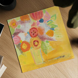 Misty Yellow Floral by Farida Zaman. Shown as a detailed flat fine art print, highlighting archival giclee quality. Available as an archival giclee rolled canvas, fine art paper, or poster print. SKU 32158a.