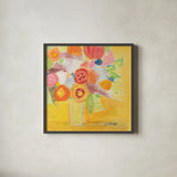 Misty Yellow Floral by Farida Zaman. Shown in a sleek black glass frame for a contemporary gallery look. Available as an archival giclee rolled canvas, fine art paper, or poster print. SKU 32158a.