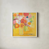 Misty Yellow Floral by Farida Zaman. Shown in a crisp white glass frame for a clean and minimalist style. Available as an archival giclee rolled canvas, fine art paper, or poster print. SKU 32158a.