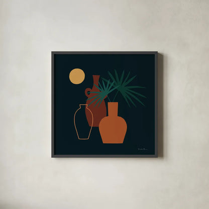 Mod Vessels I Regal by Farida Zaman. Shown in a sleek black glass frame for a contemporary gallery look. Available as an archival giclee rolled canvas, fine art paper, or poster print. SKU 81116a.