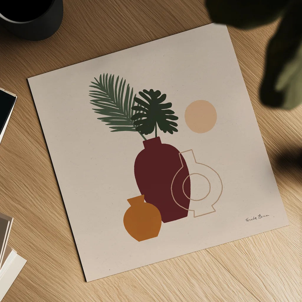 Mod Vessels II by Farida Zaman. Shown as a detailed flat fine art print, highlighting archival giclee quality. Available as an archival giclee rolled canvas, fine art paper, or poster print. SKU 77712a.