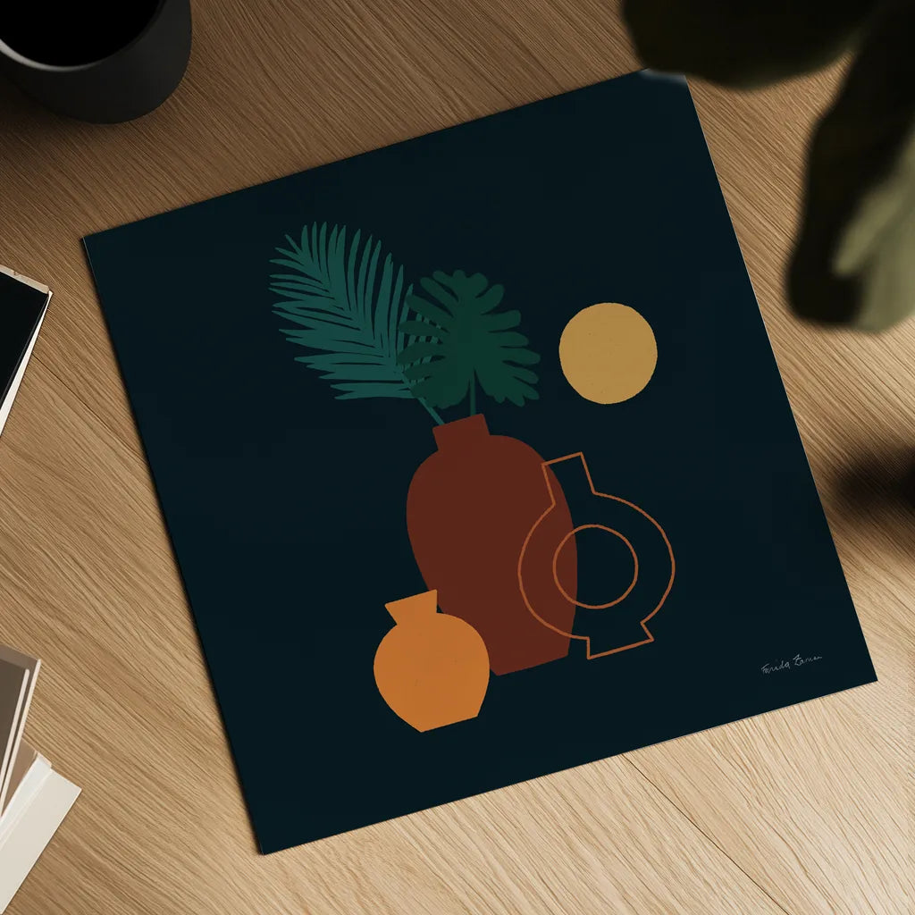 Mod Vessels II Regal by Farida Zaman. Shown as a detailed flat fine art print, highlighting archival giclee quality. Available as an archival giclee rolled canvas, fine art paper, or poster print. SKU 81117a.