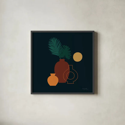 Mod Vessels II Regal by Farida Zaman. Shown in a sleek black glass frame for a contemporary gallery look. Available as an archival giclee rolled canvas, fine art paper, or poster print. SKU 81117a.