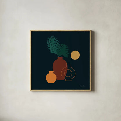 Mod Vessels II Regal by Farida Zaman. Shown in a natural wood glass frame for a timeless modern aesthetic. Available as an archival giclee rolled canvas, fine art paper, or poster print. SKU 81117a.