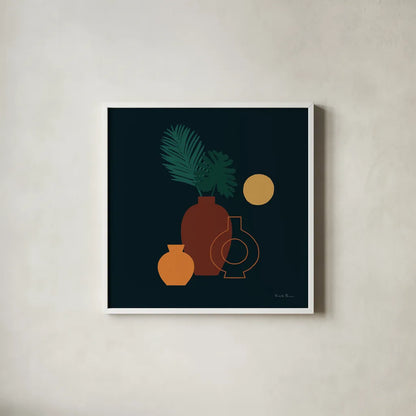 Mod Vessels II Regal by Farida Zaman. Shown in a crisp white glass frame for a clean and minimalist style. Available as an archival giclee rolled canvas, fine art paper, or poster print. SKU 81117a.