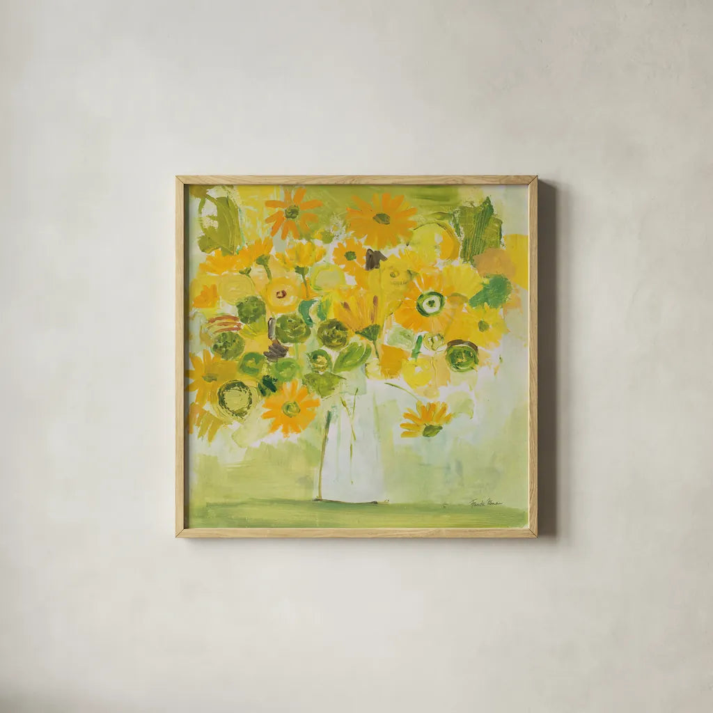 Morning Glow by Farida Zaman. Shown in a natural wood glass frame for a timeless modern aesthetic. Available as an archival giclee rolled canvas, fine art paper, or poster print. SKU 38701a.