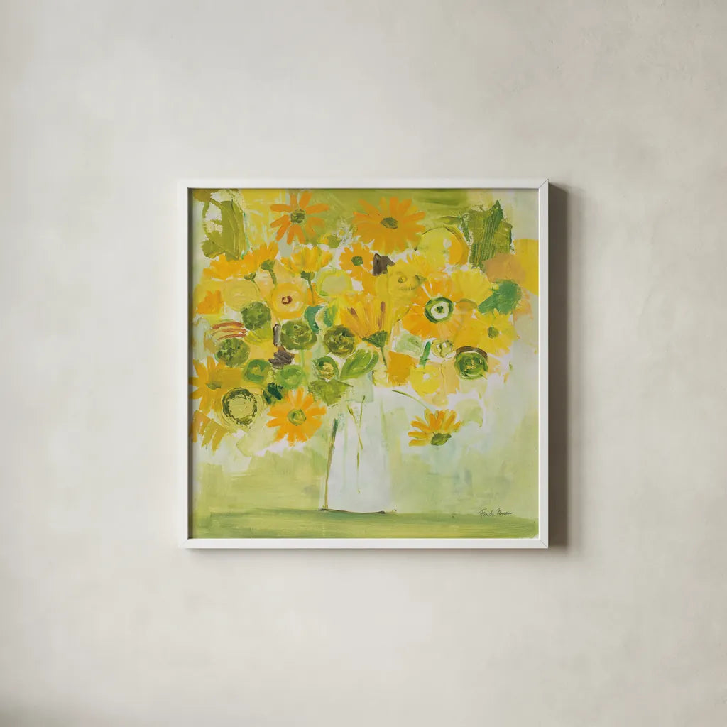 Morning Glow by Farida Zaman. Shown in a crisp white glass frame for a clean and minimalist style. Available as an archival giclee rolled canvas, fine art paper, or poster print. SKU 38701a.
