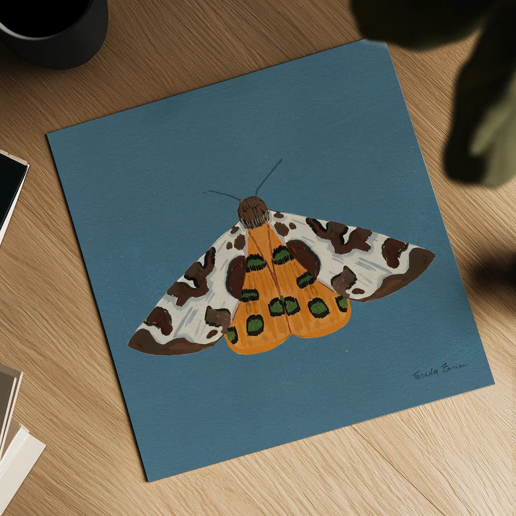 Moth II Sq by Farida Zaman. Shown as a detailed flat fine art print, highlighting archival giclee quality. Available as an archival giclee rolled canvas, fine art paper, or poster print. SKU 86557a.